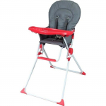 Chaise haute fixe BAMBISOL - D&egrave;s 6 mois - Mixte - Gris et rouge - Assise en PVC - Tablette amovible et r&eacute;glable
