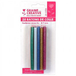 20 b&acirc;tonnets de colle pour pistolet &agrave; colle &Oslash; 7 mm - Couleurs &agrave; paillettes