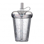 Sandarus puodelis ledinei kavai, daugkartinio naudojimo tiesus puodelis su įmontuotais &scaron;iaudeliais, dvigubų sienelių izoliuotas gėrimų indas ledinei kavai, animacinis gėrimų puodelis S chaki