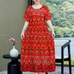 Moteri&scaron;ka suknelė Vasariniai senoviniai rūbai Laisvalaikio suknelė trumpomis rankovėmis, ilga suknelė moterims, vasaros apranga 4XL