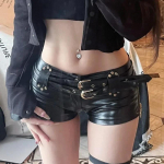 Moteri&scaron;ki Seksualūs &Scaron;ortai Su &Scaron;oniniu Užtrauktuku, Sujungti, Itin Trumpo Ilgio, Žemu Liemeniu, Su Odiniu Diržu, Mini Kelnės, Moteri&scaron;kos, Liekninančios, Pakeliančios Sėdmenis, Tris Ketvirčius S juoda