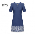 Moteri&scaron;ka vasarinė su atvirais pečiais mini suknelė boho trumpomis rankovėmis apvaliu kaklu A silueto suknelė kasdieninė laisva paplūdimio suknelė ofisui vakarėliui atostogoms S tamsiai mėlyna spalva