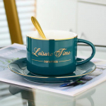 Skandinavi&scaron;ko stiliaus keraminis puodelis su lėk&scaron;tute ir &scaron;auk&scaron;teliu, rinkinys, auksinis, angli&scaron;ko dizaino, kavos puodeliai, latte, pusryčiams, pieno, arbatos puodelis, gėrimų indai, dovanos 220ML