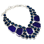 Natural Blue Moldavite, Iolite 925 Sterling Silver Jewelry Necklace 18 s8l59