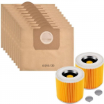 Dulkių siurblio mai&scaron;elis ir filtras Karcher WD3 Mai&scaron;eliai pakeitimui 6.959-130 [10 vnt. rinkinys] Filtrai pakeitimui 6.414-552.0 [2 vnt. rinkinys] Phonillico&reg;
