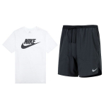 Nike Logo Mar&scaron;kinėliai trumpomis rankovėmis ir laisvalaikio &scaron;ortų komplektas Vyrams Vir&scaron;utiniai drabužiai ir apatiniai AR5005-101+DM4742-010 M