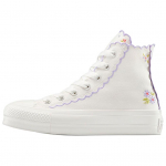 Converse Chuck Taylor All Star Lift Platform Auk&scaron;takulniai Basutės Su &Scaron;ukėtais Kra&scaron;tais Siuvinėtos Gėlės Moteri&scaron;ki Sportbačiai Balti Vintage-White Violetiniai-Heat A13528C 35