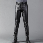 Vyri&scaron;kos elastinės odinės kelnės Slim Fit Trend Tight laisvalaikio kelnės vyrams PU odinės kelnės motociklininkams 40 juoda