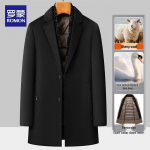 ROMON Men's Detachable Down Liner Wool Blend Mid-Length Overcoat 2XL (185)