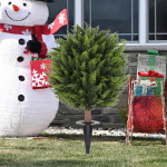 Artificial Topiary Ball Trees 23.6 with Bushes Greenery Easy to Install Fake Shrubs Outdoor Plants 1Pcs