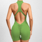 Sexy Hollow Scrunch Butt sportinis kombinezonas, trumpas moteri&scaron;kas, vientisas treniruoklių salės apranga be rankovių, užtrauktuku, fitneso kombinezonai, jogos &scaron;liaužtinukai XL žalia