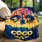 1 vnt., Coco muzikanto H&eacute;ctor ir Miguel &scaron;eimos animacinis pledas, mink&scaron;tas ir jaukus, lauko pledai visiems sezonams, svetainei, kelionėms, stovyklavimui 130x150cm orange