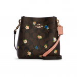 Coach Town 16 Klasikinis gėlių ra&scaron;to dengtas drobės ir odinis kibiro formos krep&scaron;ys Moteri&scaron;ki krep&scaron;iai Tamsiai rudas C7270-IMOSN Basic Set (Bag+Dust Bag)