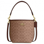 Coach City Bucket 17 Monogramos Metalinis Logotipas Signature Dengto Drobės Rankinė Per Petį Mažos Moteri&scaron;kos Rankinės Ruda CT800-IMXHE Basic Set (Bag+Dust Bag)