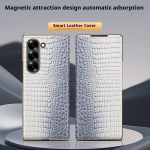 Prabangus odinis atverčiamas dėklas Samsung Z Fold 7, su krokodilo ra&scaron;tu, pilnas komplektas su magnetiniu plonu odiniu dėklu Samsung Z Fold 6 5 For Samsung Z Fold 7 perlų baltos spalvos