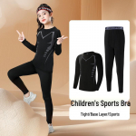 Merginų greitai džiūstanti sportinė apatinių drabužių komplektas su &scaron;iltomis pėdkelnėmis - Rudens/Žiemos treniruočių kostiumas Size 120 [Recommended 110-120CM]