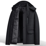 Vyri&scaron;ki Winter Parka Vilnonė striukė Stori &scaron;ilti kailiniai Vyri&scaron;ki solidūs gobtuvai Gatvės apranga Paltai Vyri&scaron;kos nuo vėjo striukės L black