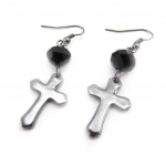 Les Tr&eacute;sors De Lily [J8128] - Boucles Cr&eacute;ateur 'Croix' noir gris