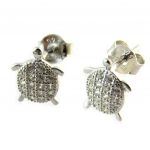 Les Tr&eacute;sors De Lily [P2369] - Boucles Argent 'Tortue' blanc argent&eacute; (rhodi&eacute;) - 8x5 mm