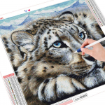 Deimantinė tapyba Leopardas Sniegas Pilnas kvadratas Kryželiu siuvinėjimas Deimantinė siuvinėjimo gyvūno mozaika Rankdarbis Namų dekoravimas Full Round （30x30CM）