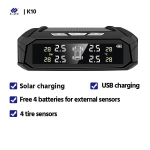 E-ACE K10 Solar TPMS Automobilių padangų slėgio signalizacijos sistema Padangų temperatūros skaitmeninis ekranas Automatinės apsaugos signalizacijos sistemos su 4 jutikliais K10-external Sensors
