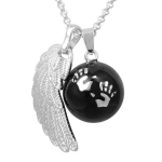 Bola de grossesse double pendentif aile d'ange et boule &agrave; empreintes