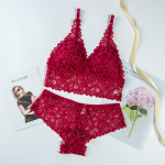 Moterų mados gėlėtų nėrinių apatinio trikotažo rinkinys Vienspalvių liemenėlių kelnaitės Bikinio apatinio trikotažo rinkinys Pižamos naktinių drabužių rinkinys One Size balta