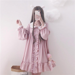 Pavasario rudeninė suknelė Moteri&scaron;ka Harajuku Rožinė moteri&scaron;ka rauk&scaron;lėtiniai nėriniai Kawaii Suknelės Lolita Cosplay Saldžios Laisvos Vestidos One size rožinė