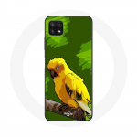 Coque pour Samsung Galaxy A22 5G Oiseaux de Perruches jaune Fond Vert
