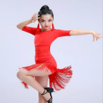 Lotynų Amerikos &scaron;okių suknelė trumpomis rankovėmis Lotynų &scaron;okių kutais vientisa moteri&scaron;ka suknelė pobūvių tango Cha Cha Rumba kostiumai 160