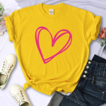 Paprasti rožiniai &scaron;irdelių ra&scaron;tai Moteri&scaron;ki mar&scaron;kinėliai Drabužiai Asmeniniai Laisvalaikio mar&scaron;kinėliai Madingi matematiniai trumpomis rankovėmis Kūrybingi moteri&scaron;ki vir&scaron;utiniai kaklo vir&scaron;utiniai drabužiai L geltona