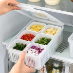 1 set of multi-functional transparent box detachable six-compartment food storage box partition design kitchen refrigerator fruit preservation box