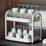 Daugiafunkcis svetainės drenažo puodelių laikiklis stalinis dulkėms atsparus laikymo ir laikymo stovas Dvisluoksnis oro puodelių laikiklis su vandens padėklu arba arbatos puodelių laikikliu