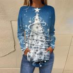 Moteri&scaron;ki palaidi apvalaus kaklo retro ra&scaron;to mar&scaron;kinėliai su spaudiniais ilgomis rankovėmis Kalėdoms XXXL