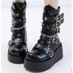 2024 m. &bdquo;Punk 2024 Spicy Girl&ldquo; apvalios galvos super &scaron;aunūs batai su sagtimi, suvarstomi trumpi motociklo batai moterims, 2024 m. naujas leidimas 35 juoda