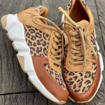 Moteri&scaron;ki didelių dydžių sportiniai batai su leopardo ra&scaron;tu, kasdieniai batai plok&scaron;čiu padu, vieni batai, priekiniai PU sportbačiai, 35-44 35 ruda