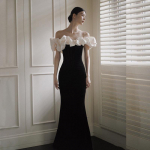 Prancūzi&scaron;ka atlasinė &scaron;viesi vestuvinė suknelė, nuotaka, paprastas temperamentas, žuvies uodega, marlė, maža pasikabinanti pasveikinimo suknelė, sijonas XXXL juoda