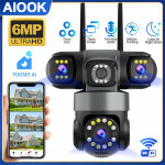 AIOOK V380 Pro CCTV belaidė belaidė lauko kamera 360 laipsnių 8MP, 4K spalvų naktinio matymo dvipusis skambutis automatinis sekimas Pasirenkamas WIFI 3 Lens camera