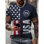 Vintažiniai mar&scaron;kinėliai vyrams su Amerikos vėliavos grafika, mar&scaron;kinėliai su 1776 metų spauda, mar&scaron;kinėliai trumpomis rankovėmis, lauko, didelio dydžio, vyri&scaron;ki drabužiai, vir&scaron;us L