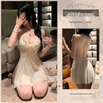 Feimu Nėrinių Pieno Gili V Permatoma Naktinė Suknelė 6213 - Seksualus Atviros Nugaros Apatinių Komplektas su T-String, 20 vnt. One Size