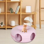 2 in 1 Cat Tunnel Bed Donut Cave Hideaway Pet Circle Hideout for Indoor Cats tamsiai pilka spalva