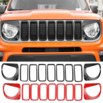 Įdėklas, apdailos žiedas priekinės grotelės dangteliui, skirtas Jeep Renegade 2022, lenktynių grotelės, priekinių žibintų apsauga, i&scaron;orės aksesuaras Black 9PCS