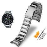 ONESolid Lenkta Pabaiga Plieninė Laikrodžio Apyrankė Casio EDIFICE Serijos Laikrodžiams EQB-501 EQB-800 Arkos Formos Tikslus Plieno Laikrodžio Grandinėlė Vyrams 22mmMN 22mm sidabras