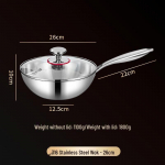 26CM 316 nerūdijančio plieno nelipnus keptuvės-wok su dangčiu