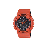 CASIO Vyri&scaron;kas Juodas Laikrodis su Skystųjų Kristalų/Analoginiu Dvigubu Ekranu Serija GA-100L-4A GA-100L-4A Orange Watch Bands black