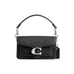 Coach Tabby 12 Minimalistinis Logotipas Oda su Akmenukų Tekstūra Atvartas Su Metalinėmis Detalėmis Odinė Rankinė per Petį Crossbody Tote Mini Moteri&scaron;kos Rankinės Juoda CN731-LHBLK Basic Set (Bag+Dust Bag)