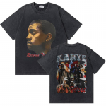Skalbtas vintažinis reperio Kanye West baigimo me&scaron;kiuko grafikos mar&scaron;kinėlis vyrams, grynos medvilnės mar&scaron;kinėlis, vyri&scaron;ki hip hopo mados oversized mar&scaron;kinėliai S