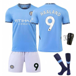 24/25 &bdquo;Manchester City&ldquo; namų mar&scaron;kinėliai 9 Haaland komplektas Futbolo uniforma Gerbėjų versija Kvėpuojanti greitai džiūstanti Suaugusiems Vaikams Size 16 mėlyna