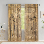 Egiptieti&scaron;kos langų užuolaidos Hieroglifai ant senovės Egipto &scaron;ventyklų freskos juodos spalvos užuolaidos vintažinės užuolaidos namų miegamojo dekoras 2 skydai