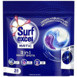 Surf Excel Matic 3 viename Smart Shots priekinio įkrovimo skalbimo ma&scaron;inoms, 728g 28 vnt. mėlyna